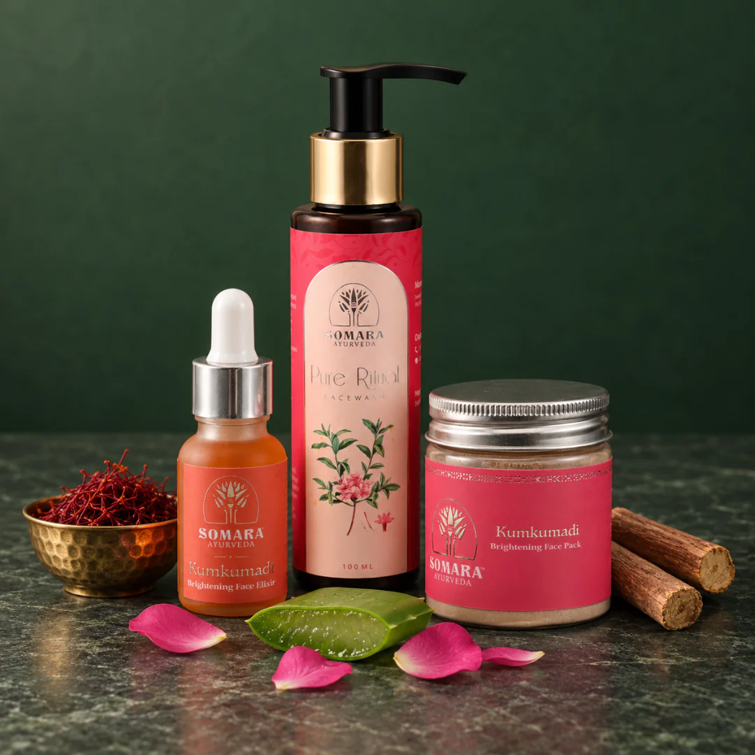 The Glow Ritual: Pure Ritual Face Wash, Kumkumadi Face Serum and Kumkumadi Brightening Face Pack